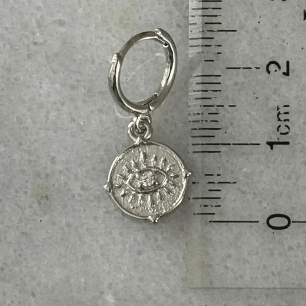 Sterling Silver Evil Eye Coin Crystal Earrings Brand New - Picture 2 of 4